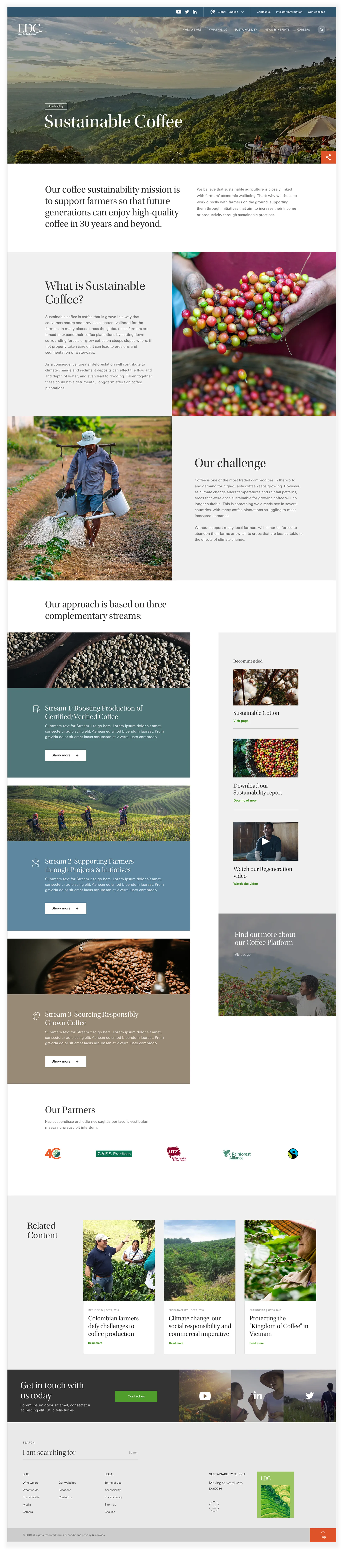 Sustainable Coffee section — sustainability woven into the value chain narrative